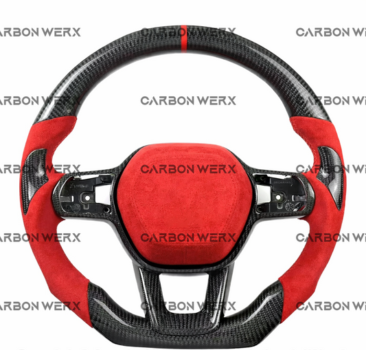 Honda Civic Type R FL5 2023+ Carbon Fibre Steering Wheel & Red Alcantara